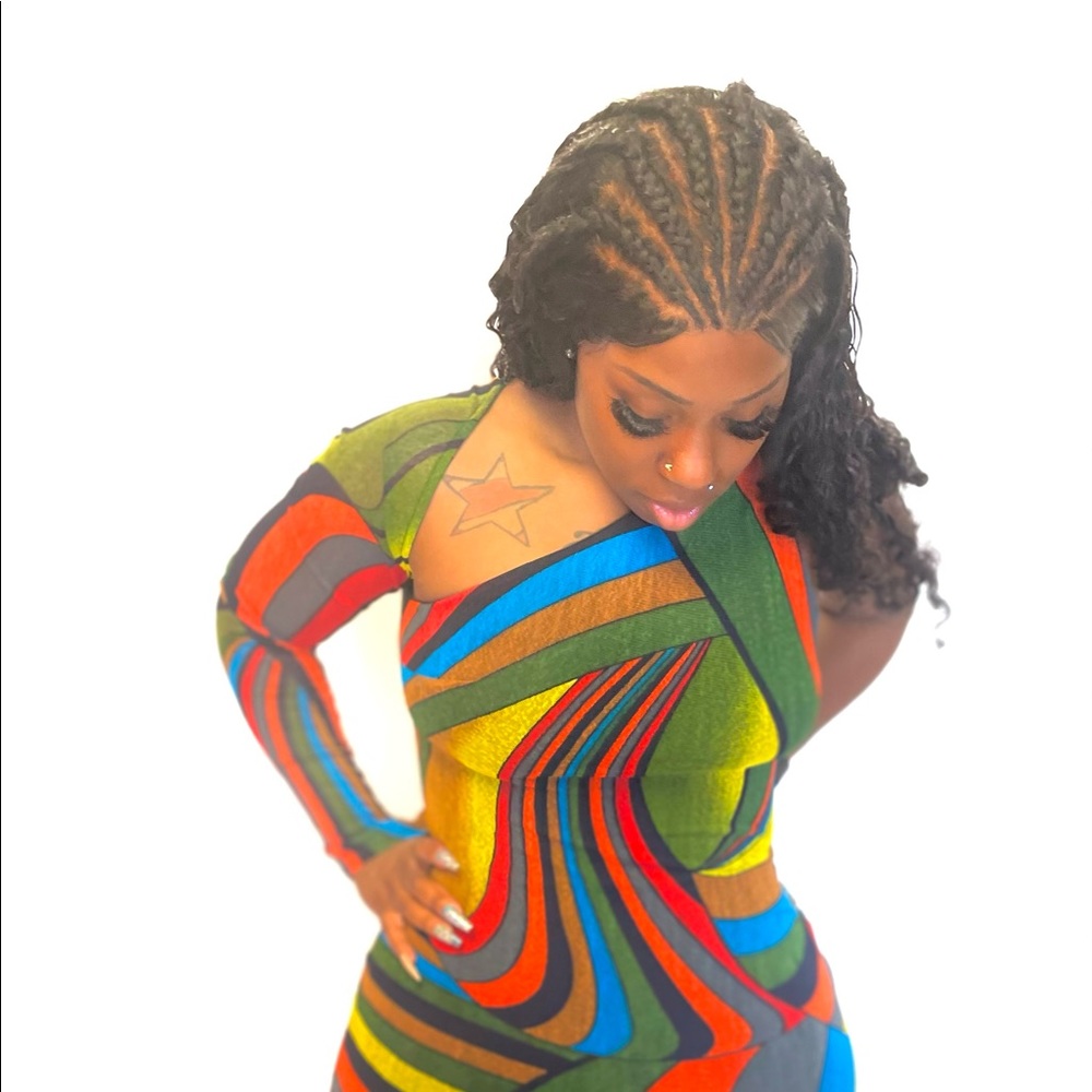 Colorful One Sleeve Mini Dress 💛❤️🖤💙💚